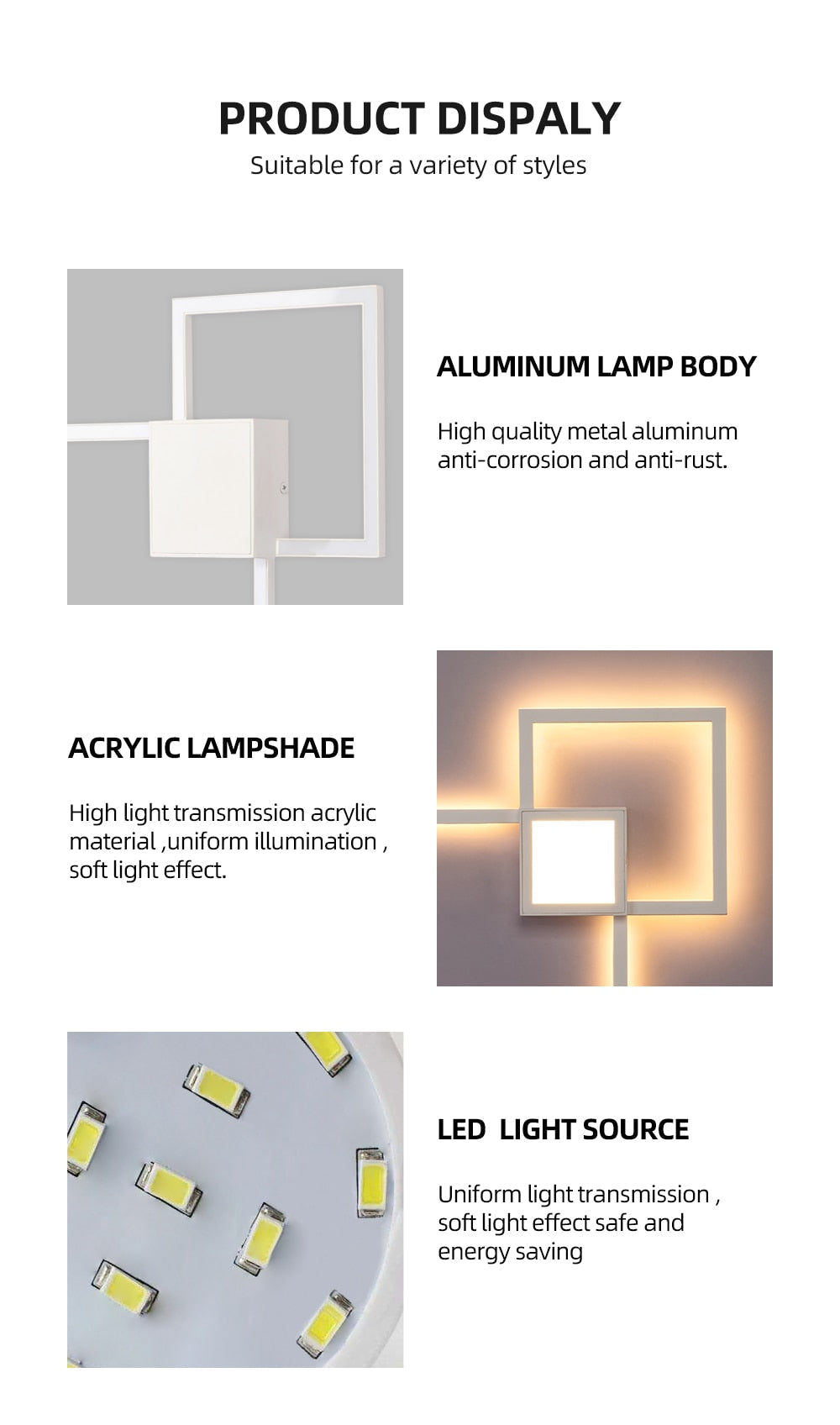 Zwart-Wit Vierkante Wanddecoratie Lamp