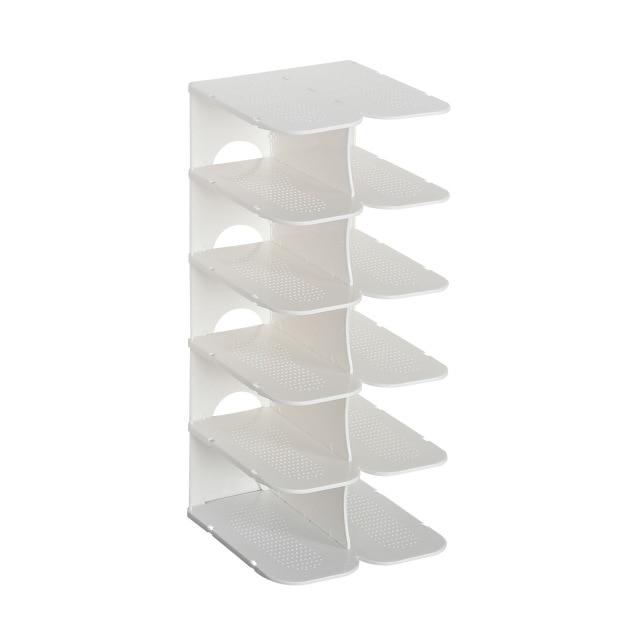 Modulaire 6-laags Schoenenopbergplanken – Stapelbare en Inklapbare Organizer van Duurzaam Polypropyleen in Beige, Grijs of Wit