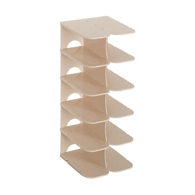 Modulaire 6-laags Schoenenopbergplanken – Stapelbare en Inklapbare Organizer van Duurzaam Polypropyleen in Beige, Grijs of Wit