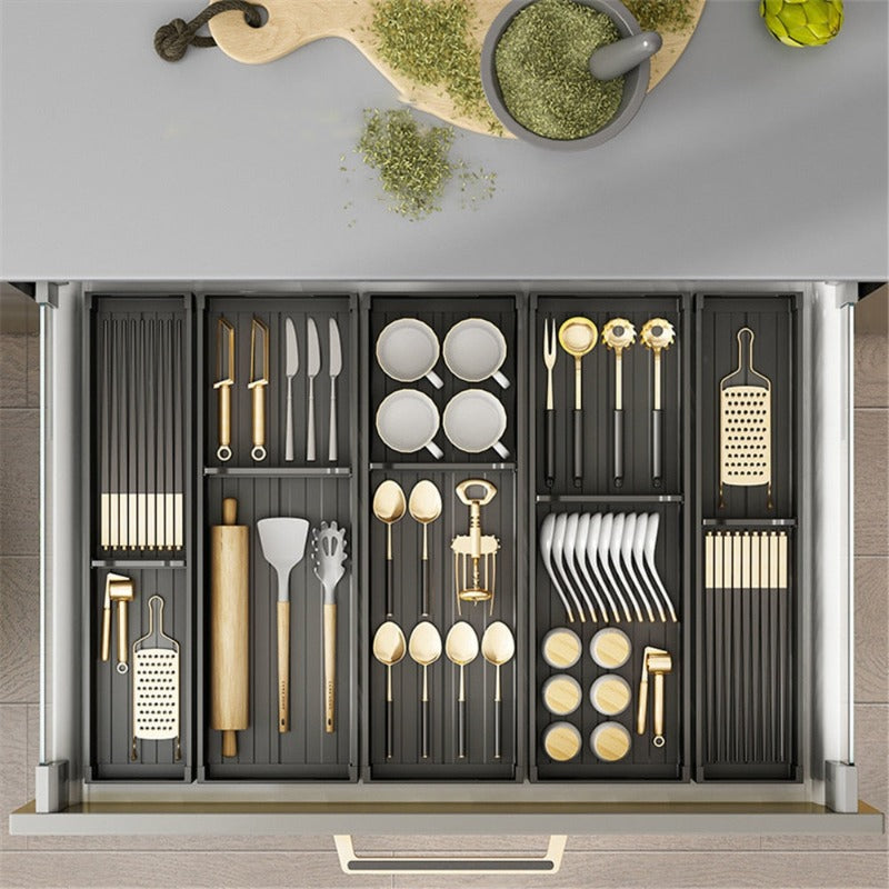 Aluminium Keukenlade Organizer met Antislip en Krasbestendig Ontwerp – Verstelbaar voor Diverse Lades