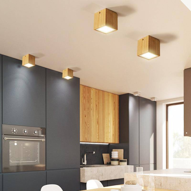 Houten LED cube plafondspot