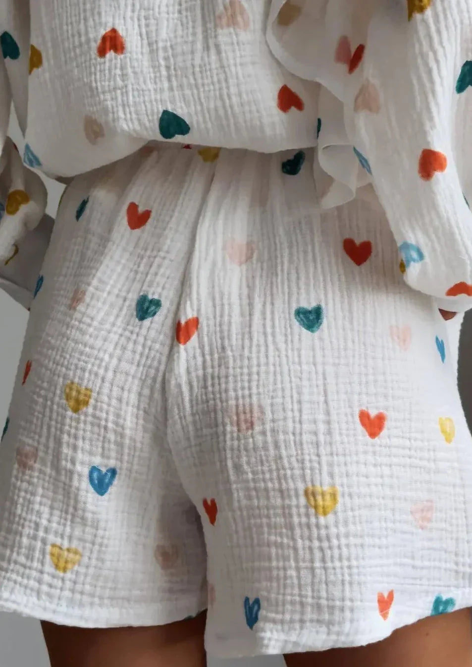 Francesca Set Hartprint Katoenen Overhemd en Shorts Set Chic