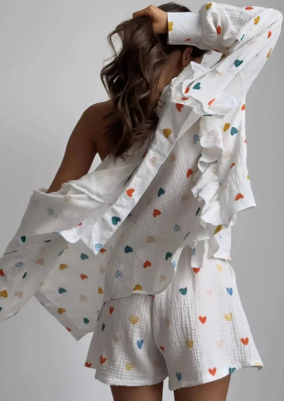 Francesca Set Hartprint Katoenen Overhemd en Shorts Set Chic