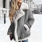 Dames Shearling Pilotenjack Met Gespen En Gezellige Voering