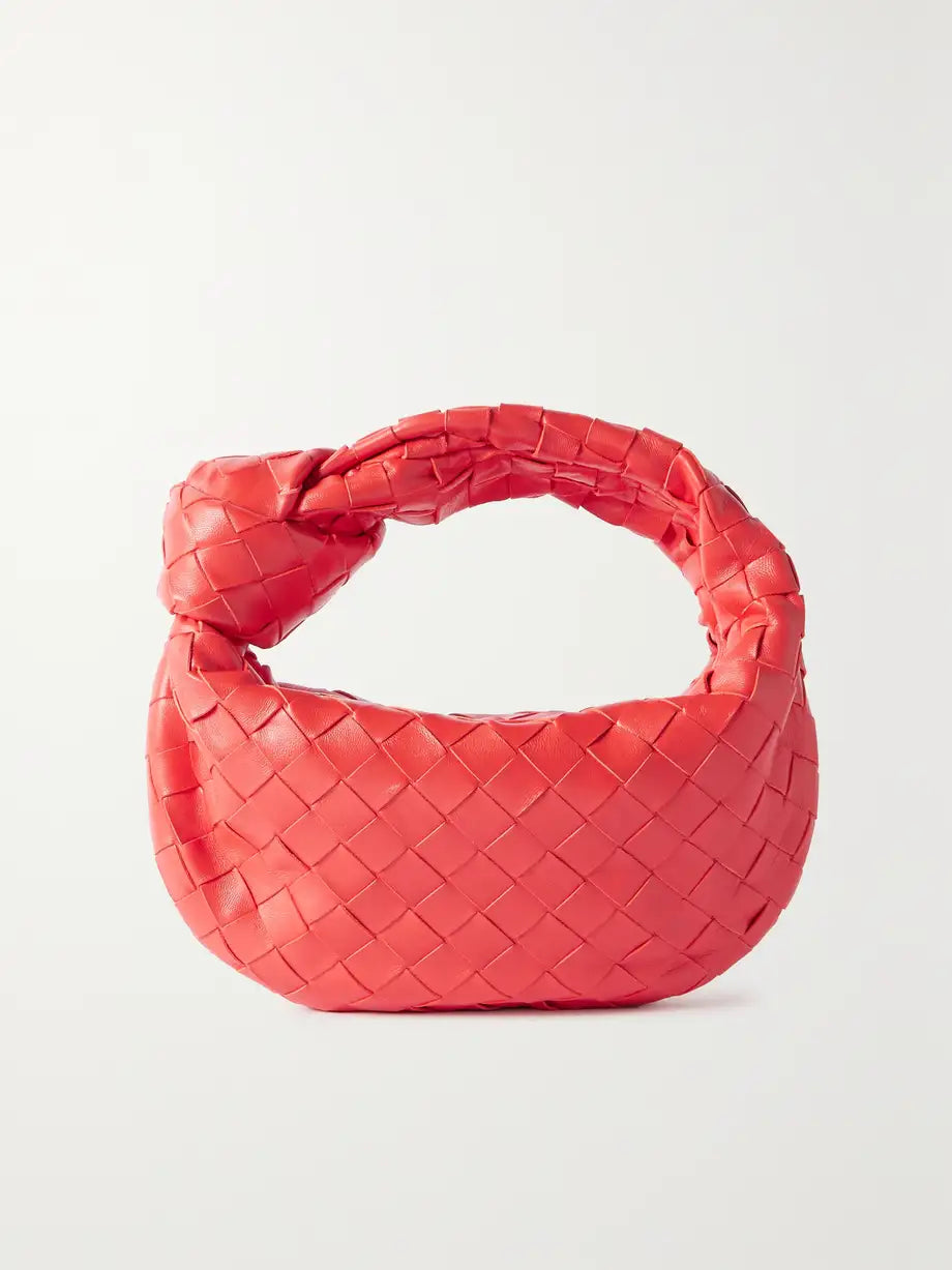 Dames Handtas - Echt Leer - Gevlochten Design - Luxe Halvemaan Vorm - Knopenhandvat