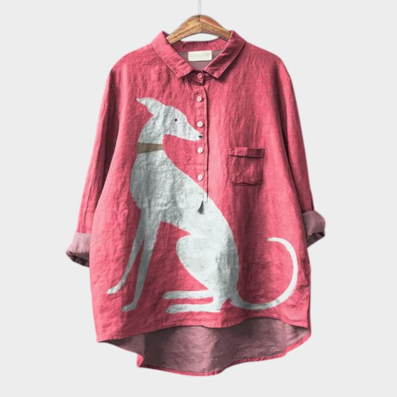 Damesblouse Met Hondenprint Kleurrijk Comfortabel Stofblend