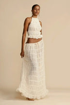 Dames Rugloze Plissé Set – Elegante Tweedelige Outfit met Open Rug | Luchtig, Chic & Perfect voor Zomer of Avondlook