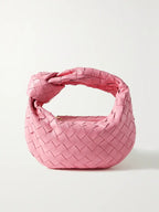 Dames Handtas - Echt Leer - Gevlochten Design - Luxe Halvemaan Vorm - Knopenhandvat