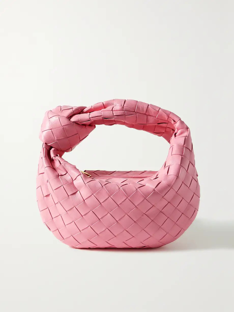 Dames Handtas - Echt Leer - Gevlochten Design - Luxe Halvemaan Vorm - Knopenhandvat