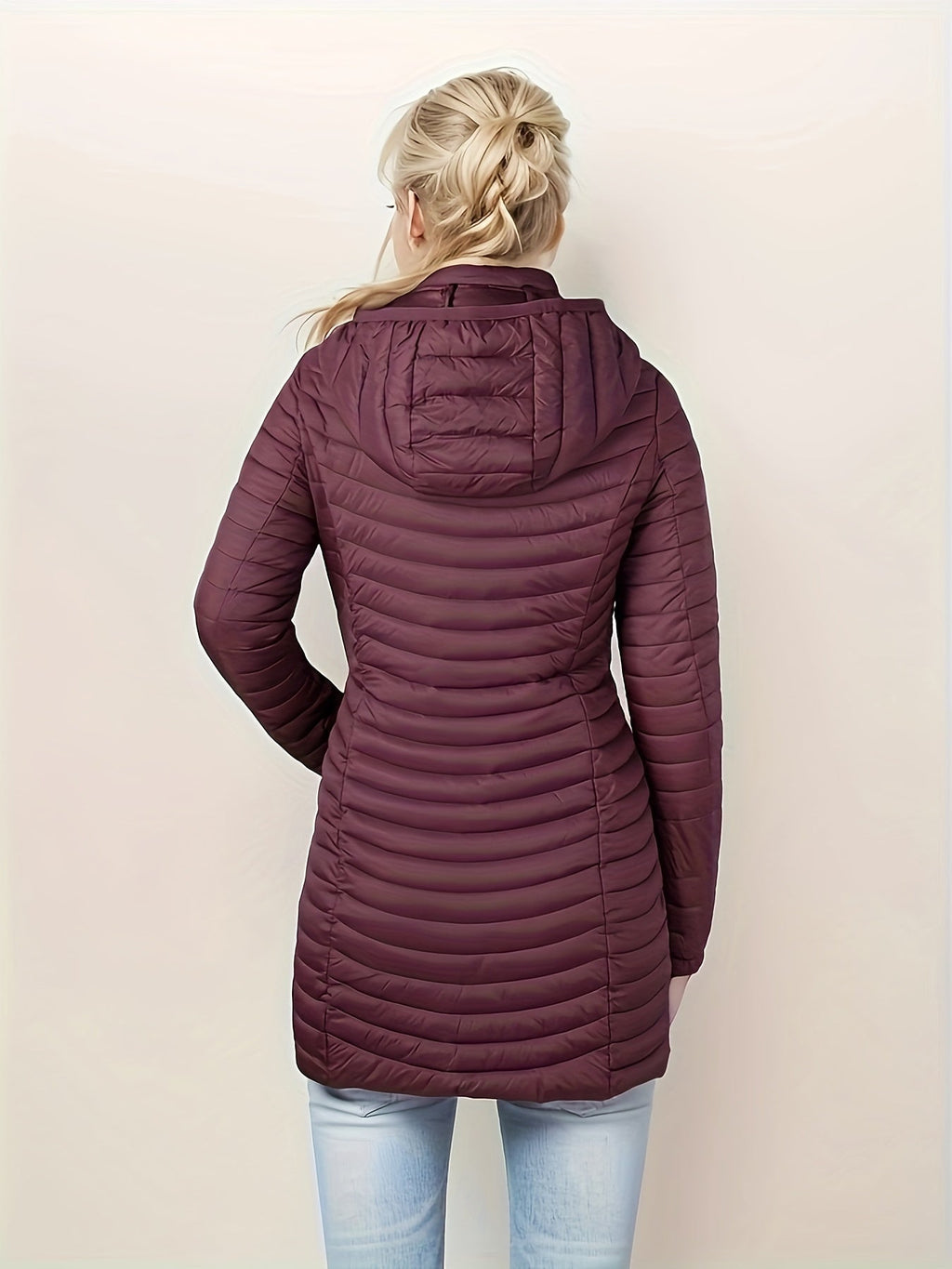 Dames Gewatteerde Jas Met Capuchon En Rits Voorkant Casual