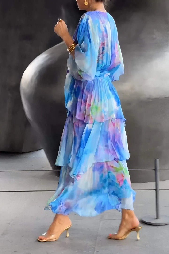 Sarina Maxi Jurk voor Zomer Feesten en Strandwandelingen Met Multi-Kleur Chiffon Vloeiend Silhouet en Comfortabele Pasvorm