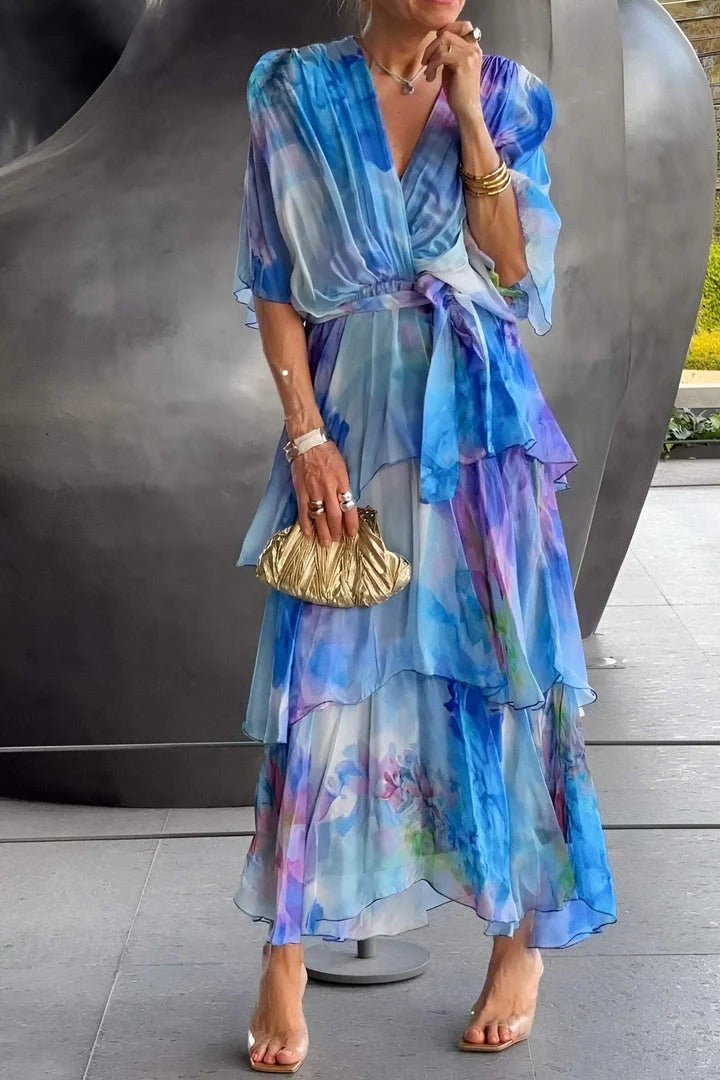 Sarina Maxi Jurk voor Zomer Feesten en Strandwandelingen Met Multi-Kleur Chiffon Vloeiend Silhouet en Comfortabele Pasvorm