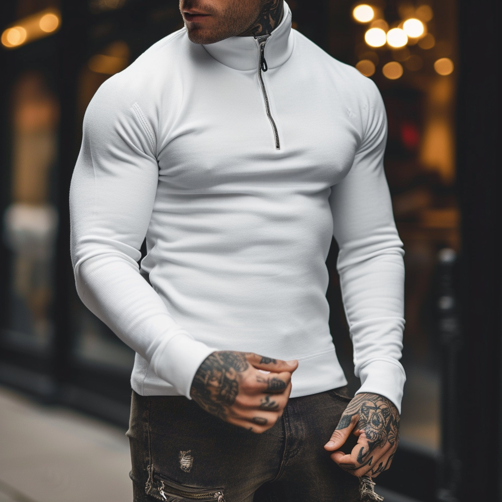 Heren Sweater Grijs M Katoen Halve Rits-4