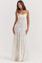 Betoverde Maxi-jurk met Corset Veters en Bloemmotieven