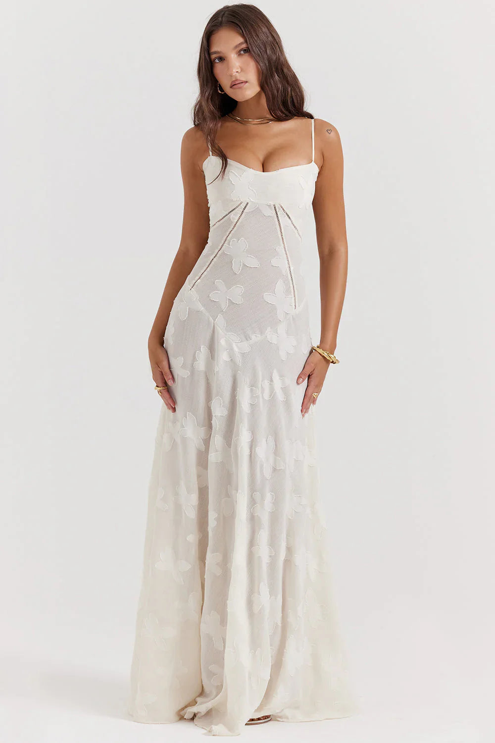 Betoverde Maxi-jurk met Corset Veters en Bloemmotieven