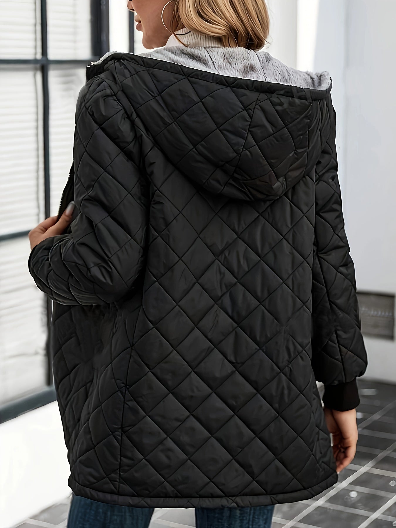 Dames Pufferjas met Geometrisch Patroon Halflang Jas
