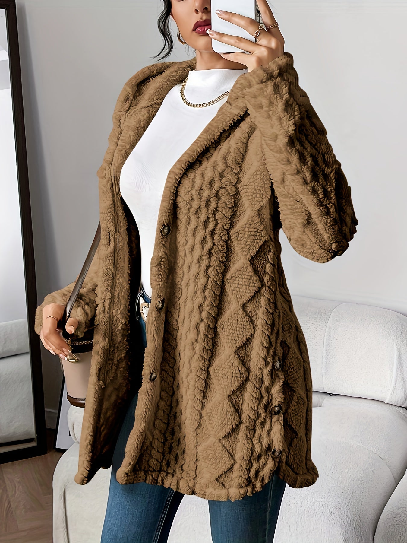 Dames Fluffy Teddy Hoodie Jas Loszittend Comfort Warm Casual - Tussenjas