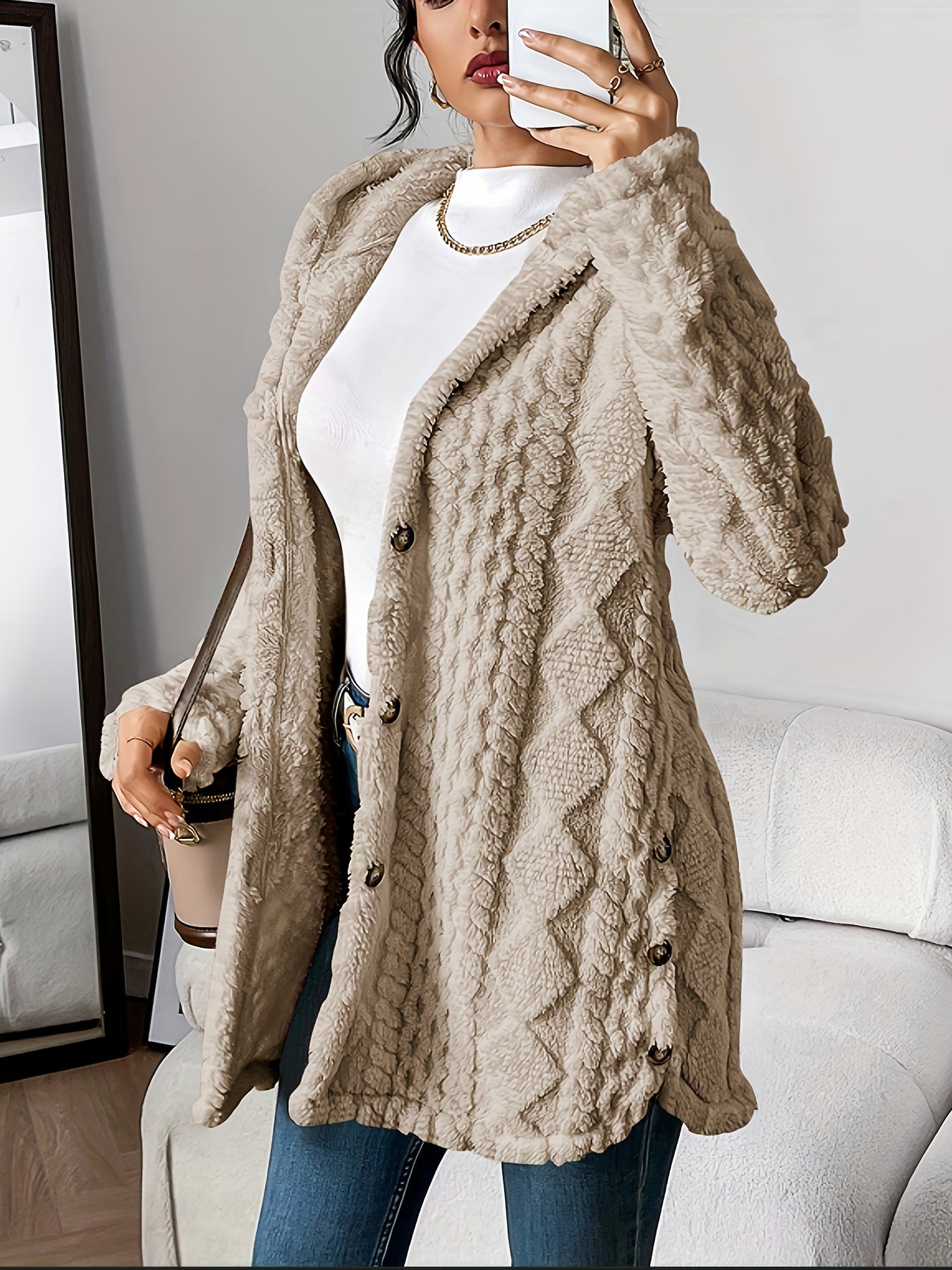 Dames Fluffy Teddy Hoodie Jas Loszittend Comfort Warm Casual - Tussenjas