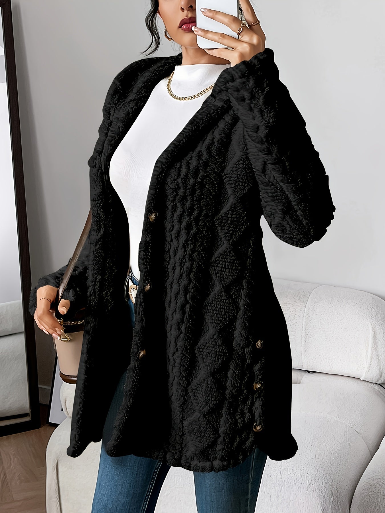 Dames Fluffy Teddy Hoodie Jas Loszittend Comfort Warm Casual - Tussenjas