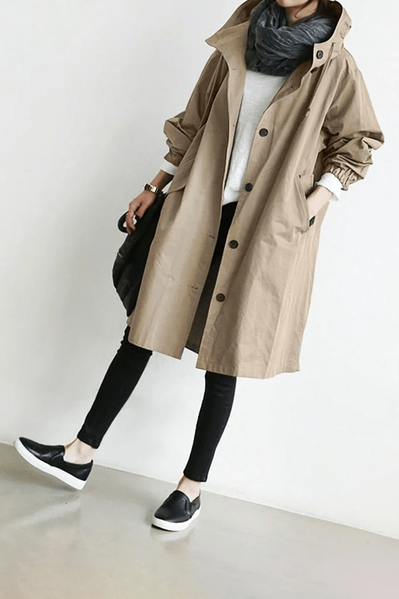 Dames Windjack met Knopen en Capuchon Waterdicht - Trenchcoat