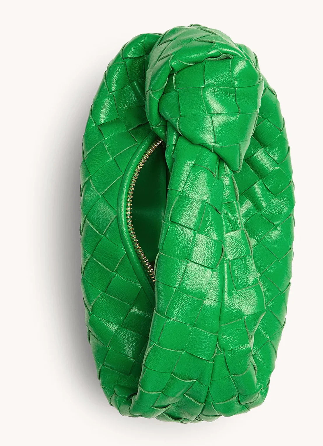 Dames Handtas - Echt Leer - Gevlochten Design - Luxe Halvemaan Vorm - Knopenhandvat