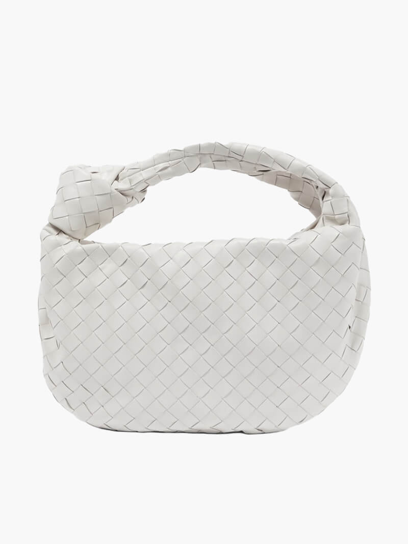 Gevlochten Knoop Nepleer Medium Tas Met Handvat Voor Elegant en Modern Gebruik