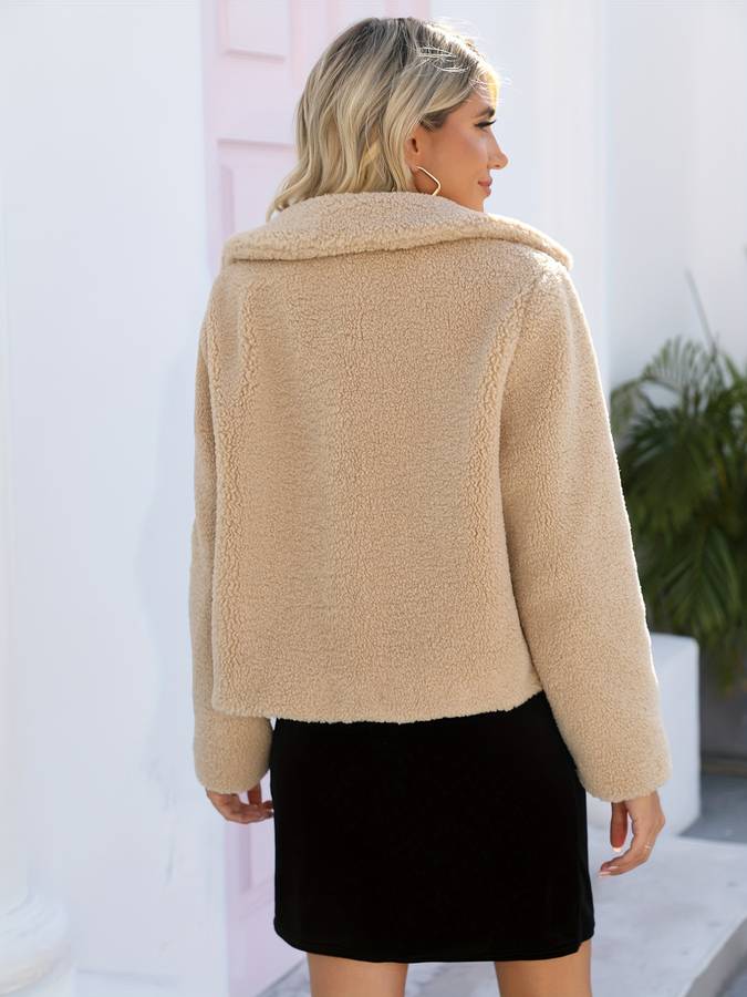 Dames Teddy Jas Beige Winter Stijlvolle en Warme Regular Fit - Tussenjas