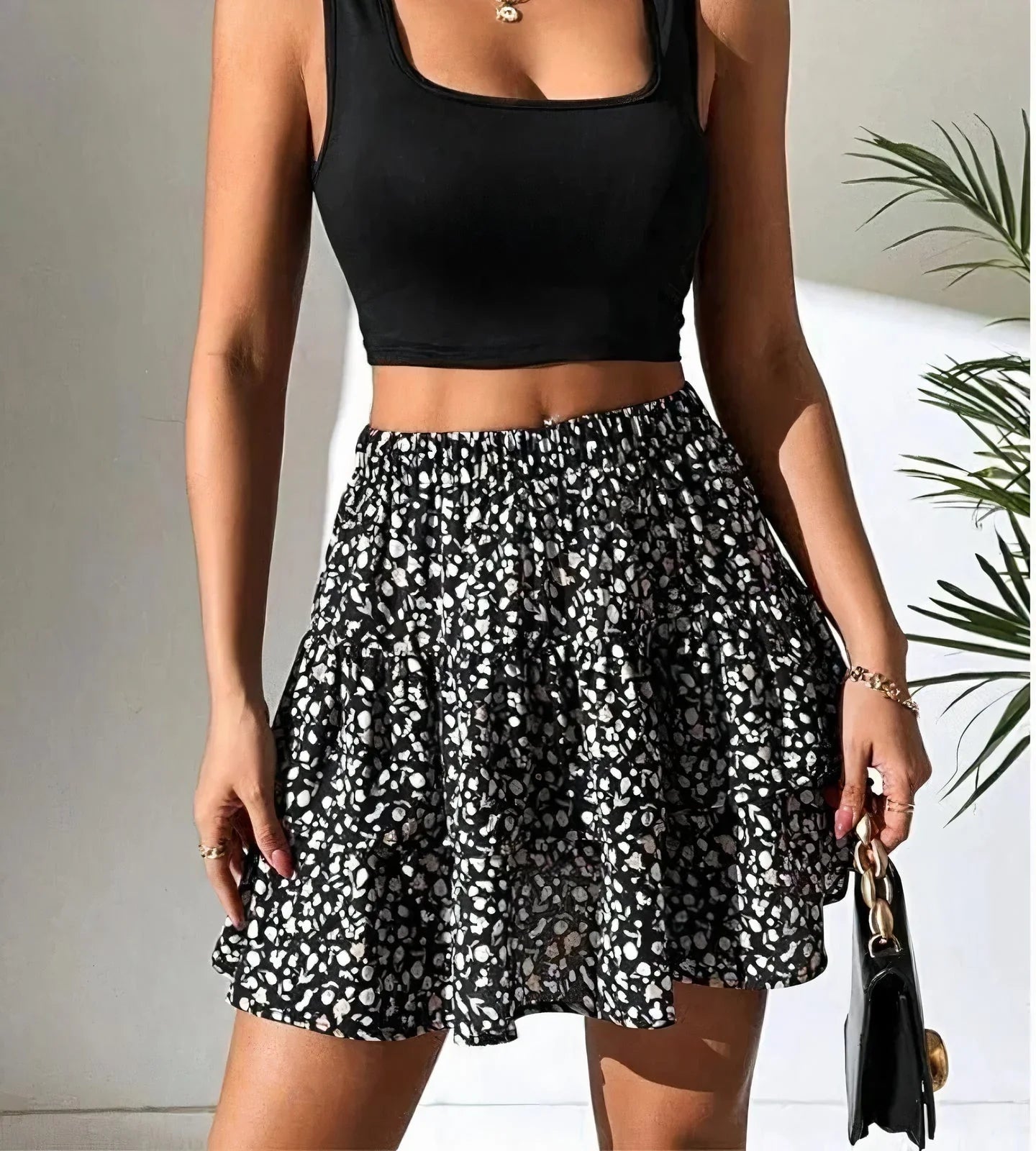Dames Mini Rok - Gelaagde Volants - Elastische Taille - Boho Print - Comfort Fit